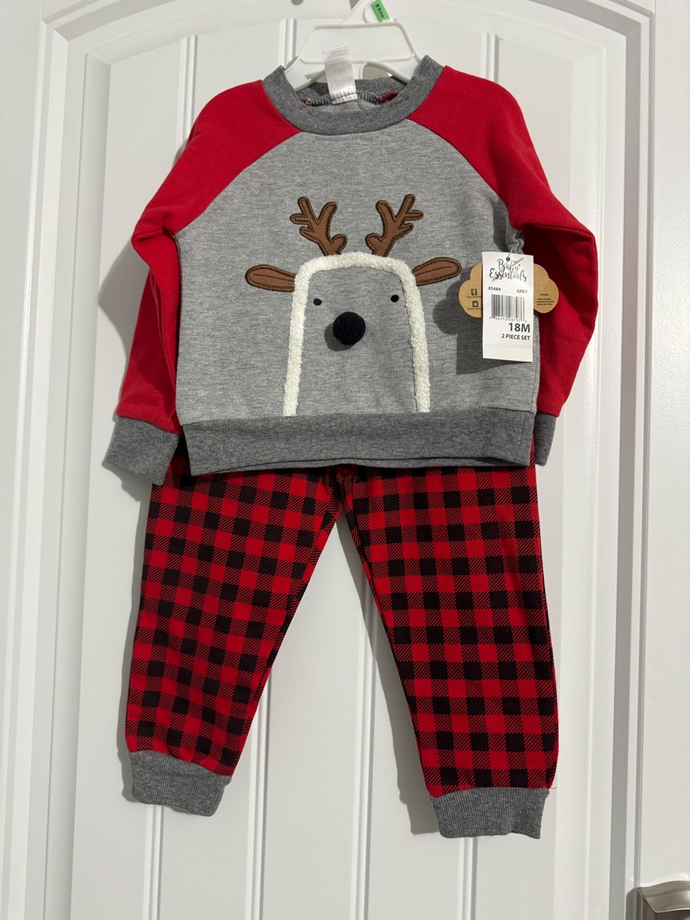 Cute Baby Essentials size 18 mo gray reindeer shirt Buffalo check pants set new